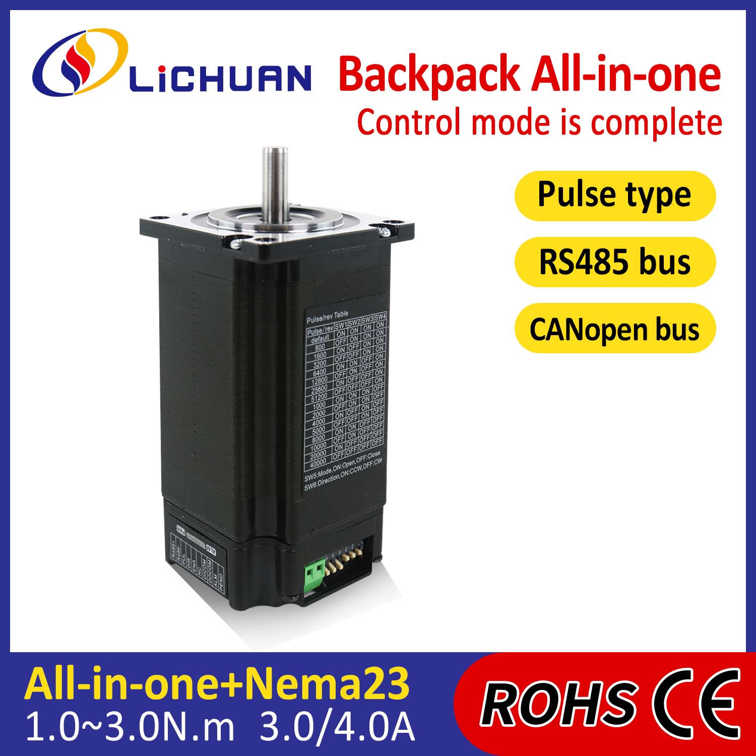Cineál Backpack NEMA23 Lúb Lúb Oscailte Mótair Stepper Comhtháite