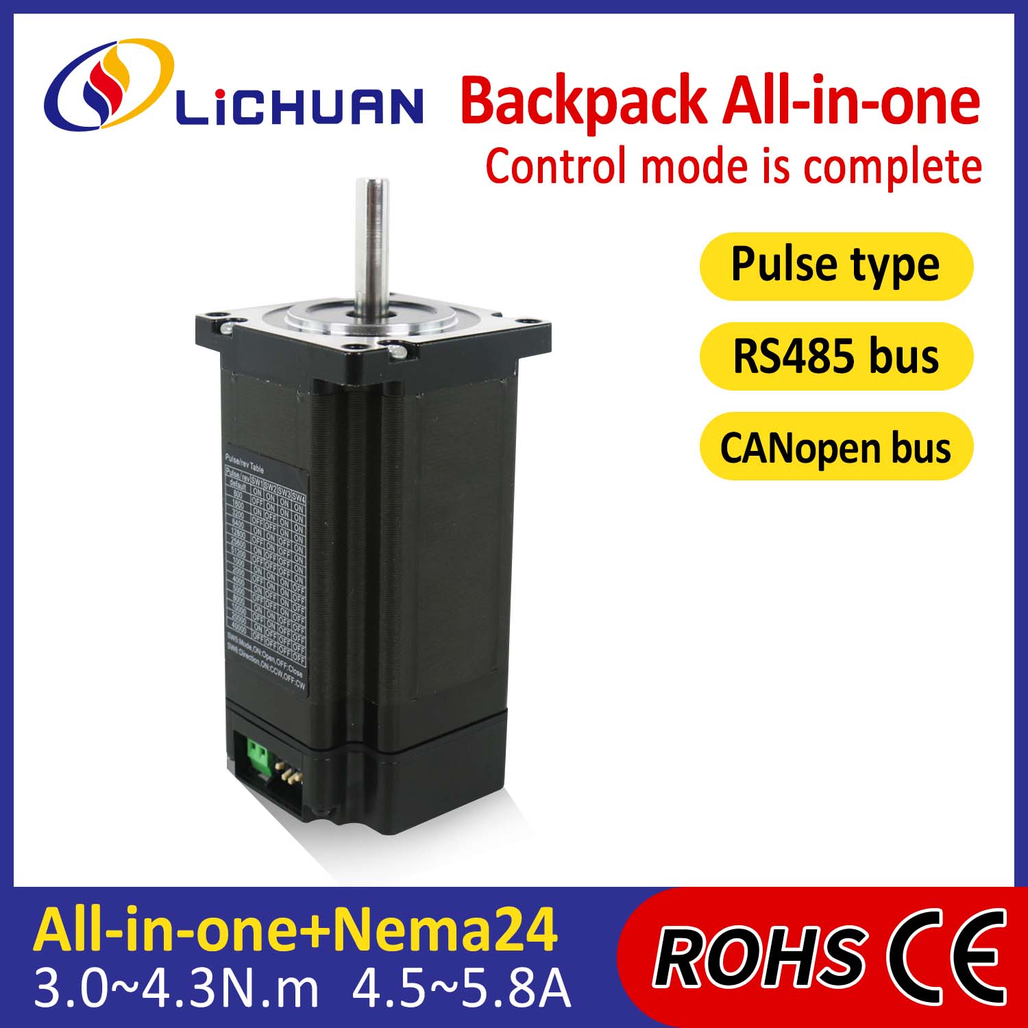 Cineál Backpack NEMA24 Lúb Lúb Oscailte Mótair Stepper Comhtháite