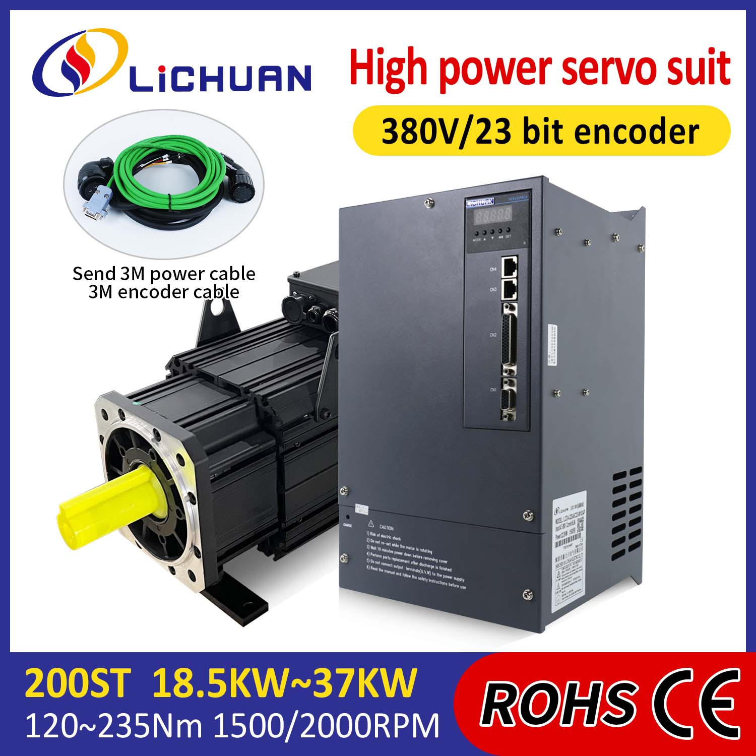 Kit Tiománaithe Mótair Lichuan AC Servo HIGH POWER 140N.m 22KW AC380V 44.7A 1500/2000RPM IP65