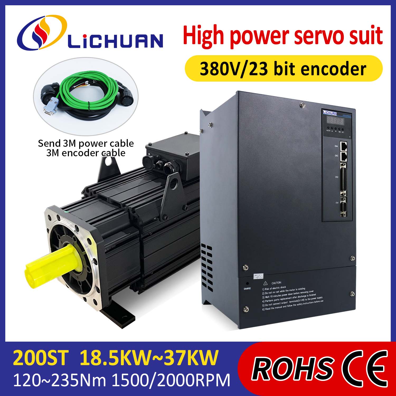 Kit Tiománaithe Mótair Lichuan AC Servo HIGH POWER 191N.m 30KW AC380V 52A 1500/2000RPM IP65